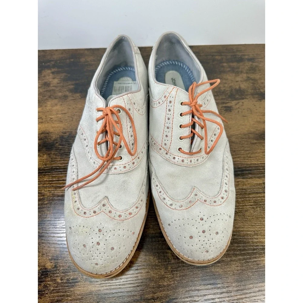 Johnston & Murphy Mens 10M Suede Wingtip Oxford Shoes Gray Sheepskin Lace Up